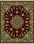 Maroon Green Gold Medallion Garden Rug