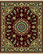 Maroon Green Gold Medallion Garden Rug
