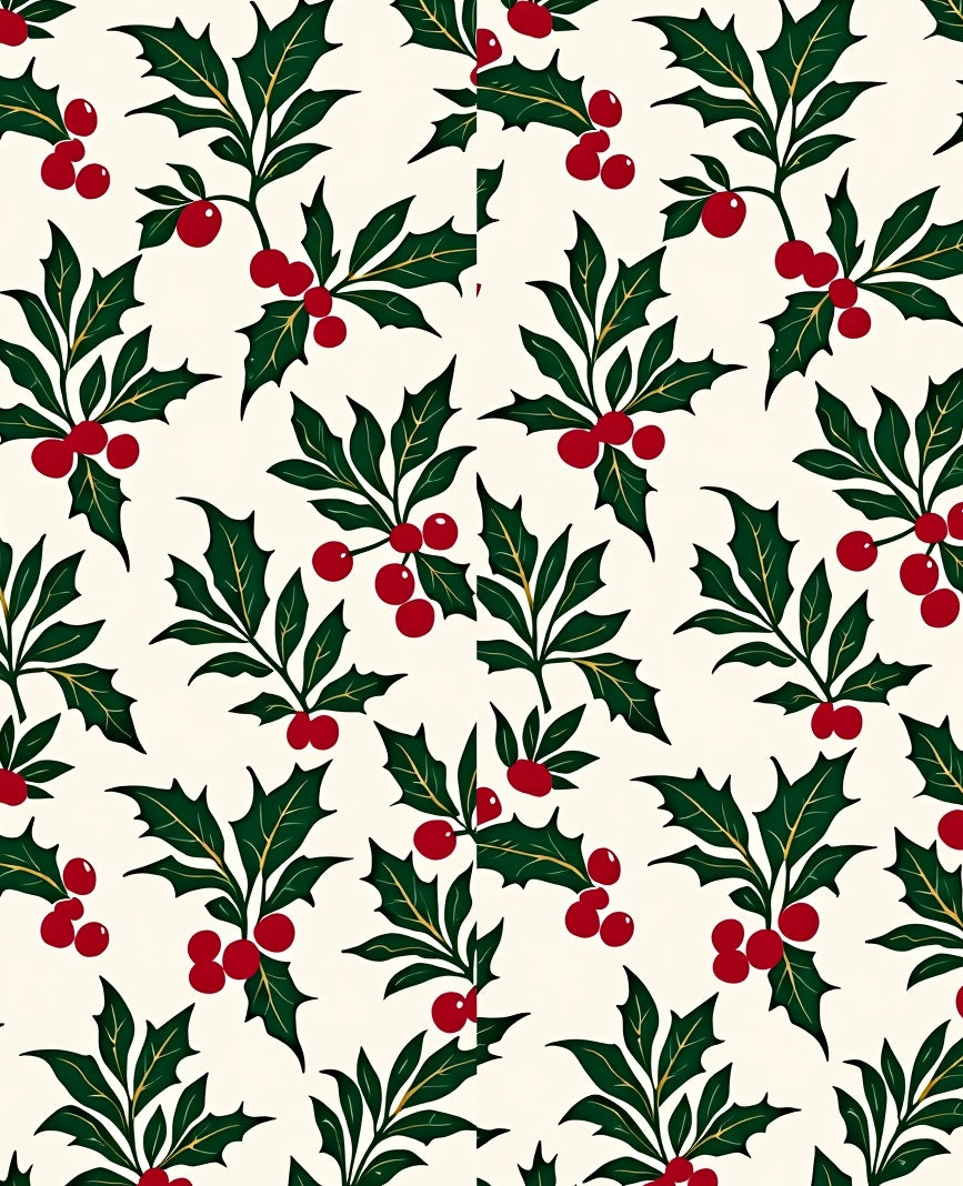 Festive Red Berry Holly Sprigs Rug