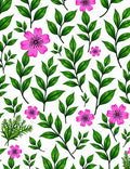 Pink Flowers Green Leaves Botanical Harmony Rug