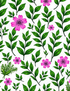 Pink Flowers Green Leaves Botanical Harmony Rug