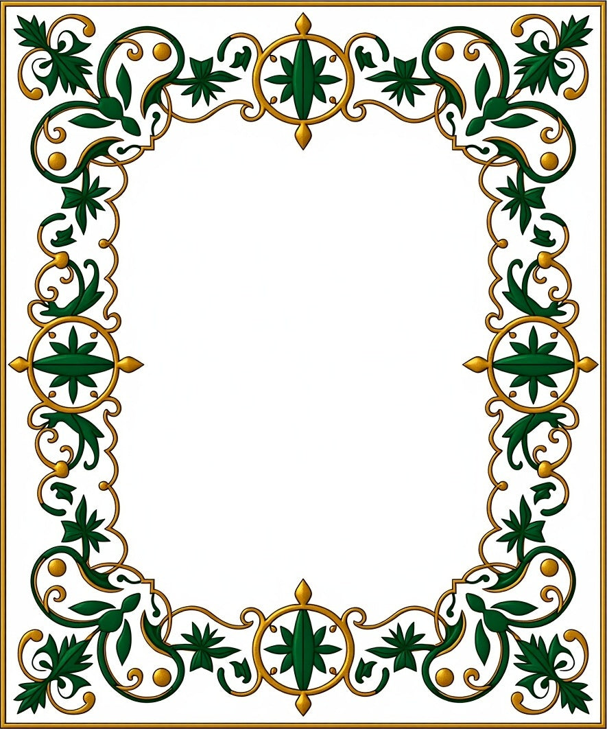 Emerald Green Gold Floral Border Accent Rug