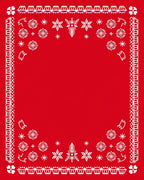 Red White Winter Snowflake Christmas Tree Border Rug