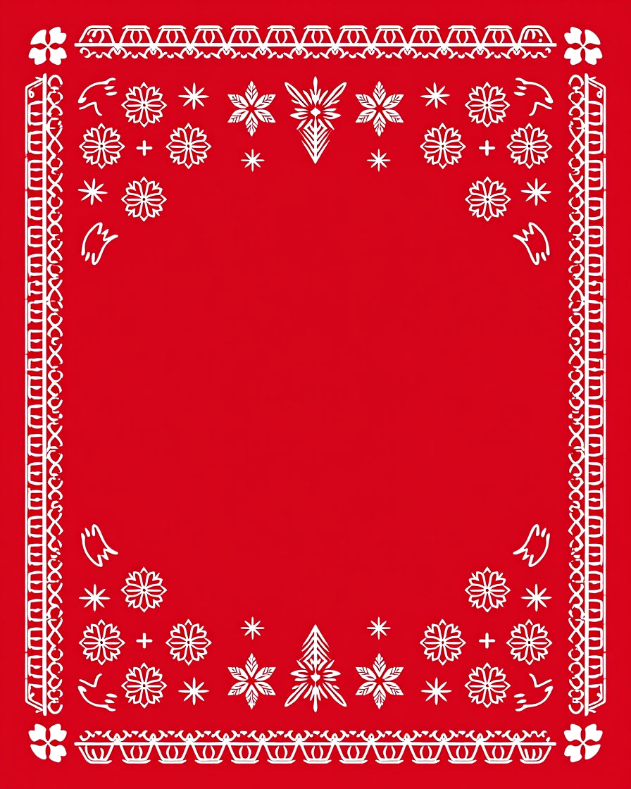 Red White Winter Snowflake Christmas Tree Border Rug