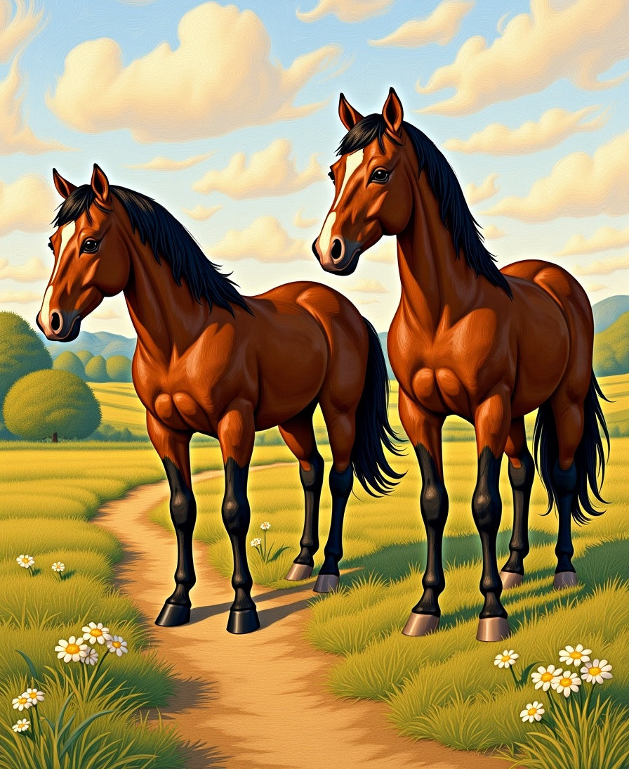 Majestic Chestnut Horses Meadow Scene Rug