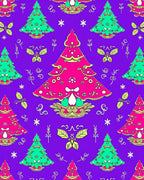 Vibrant Pink Green Christmas Trees Rug