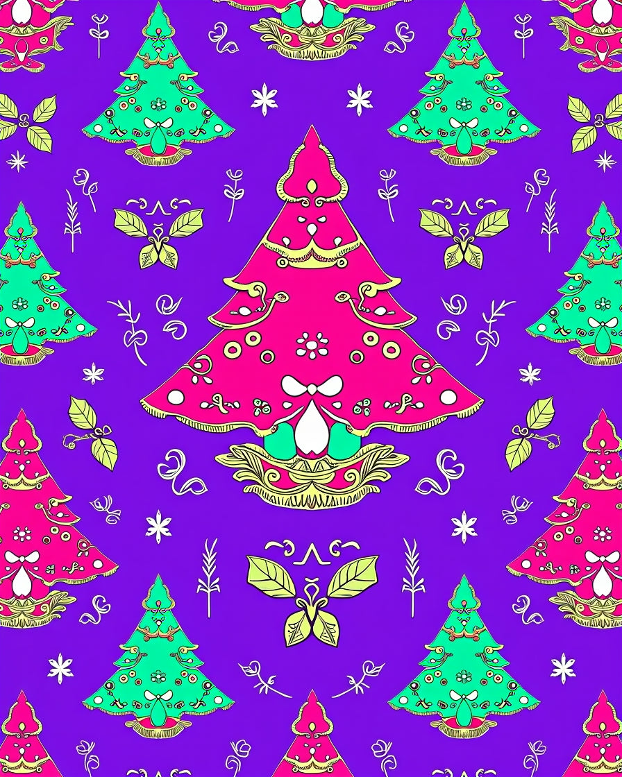 Vibrant Pink Green Christmas Trees Rug