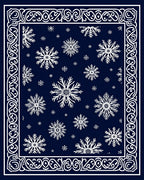 Deep Blue Snowflake Scrollwork Border Rug