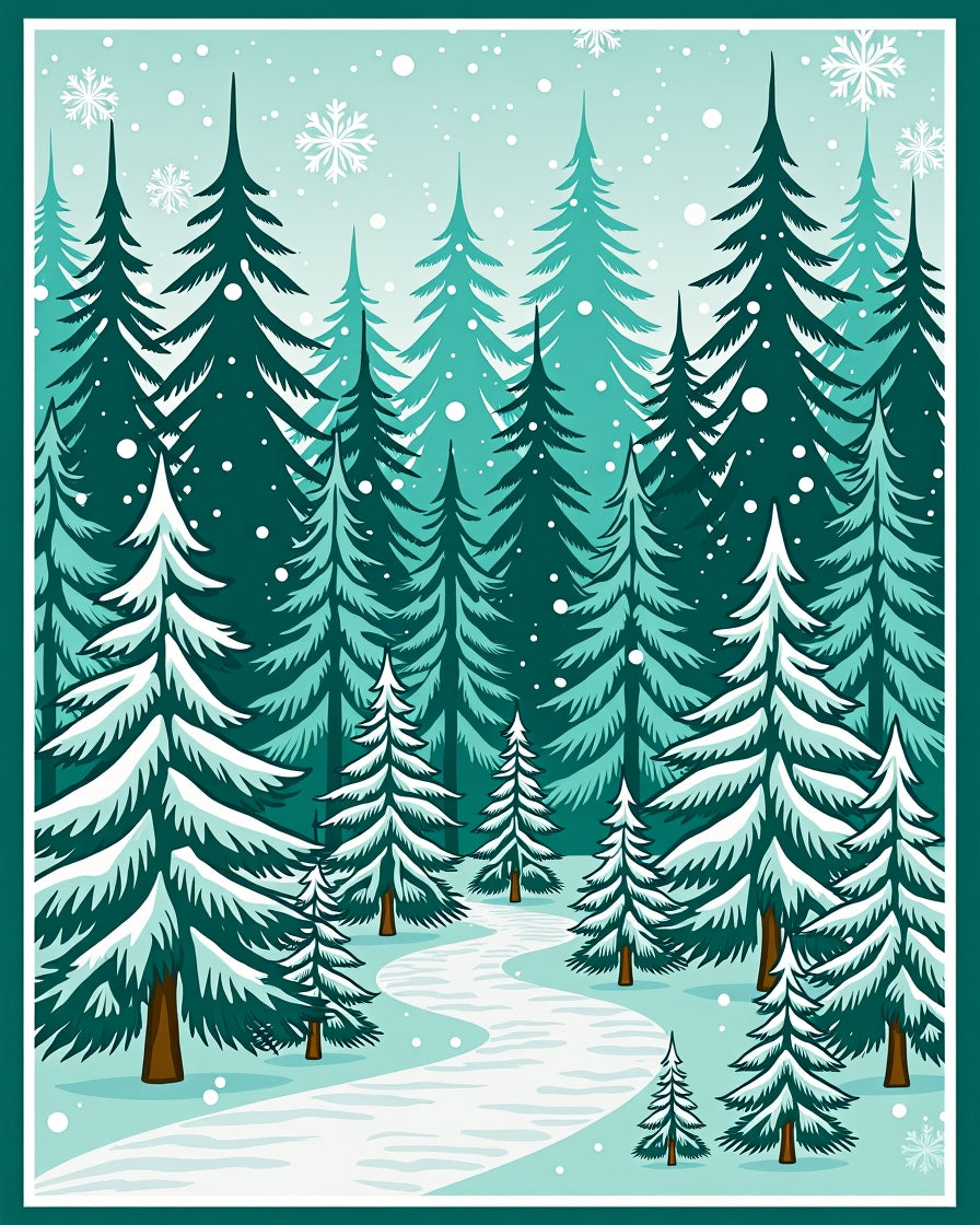 Winter Forest Snowy Evergreen Path Rug