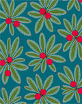 Teal Tropical Palm Leaf Red Berry Rug