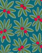 Teal Tropical Palm Leaf Red Berry Rug