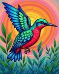 Vibrant Hummingbird Pink Green Sunburst Rug