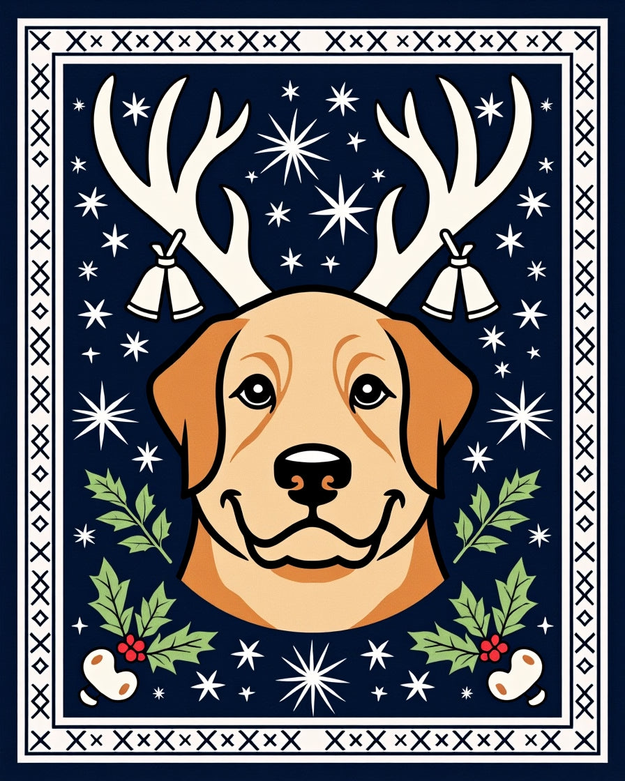 Festive Retriever Antlers Holly Stars Rug