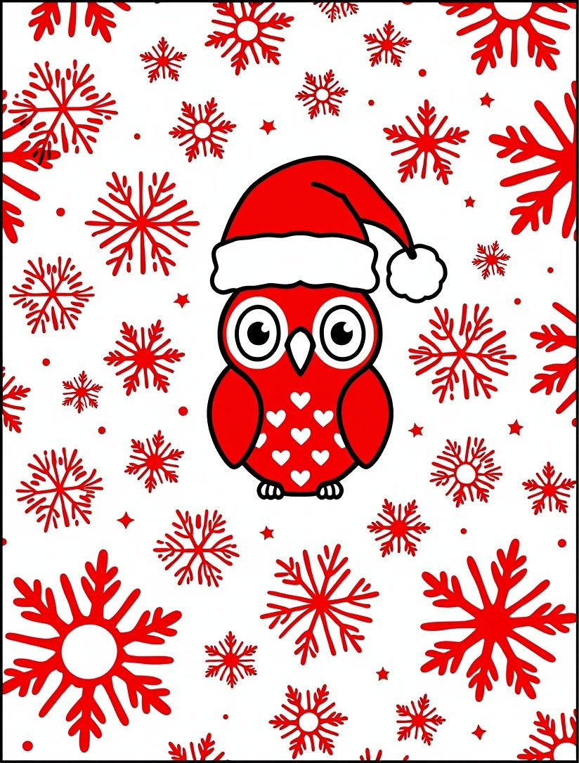 Red Festive Owl Snowflake Scene Rug