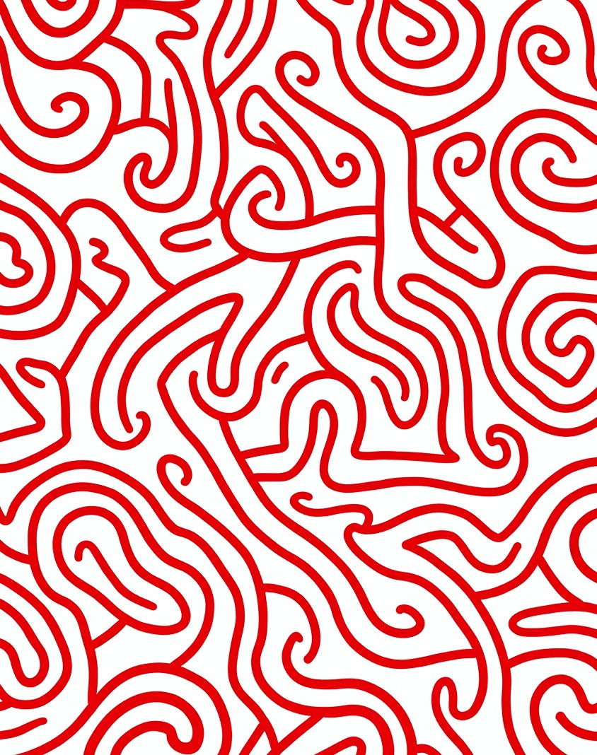Crimson Swirl Labyrinth Ribbon Rug