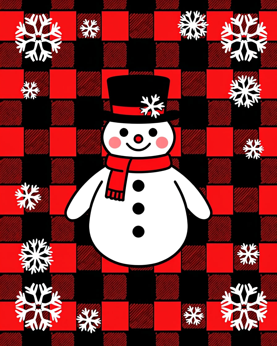 Red Buffalo Plaid Snowman Snowflake Rug