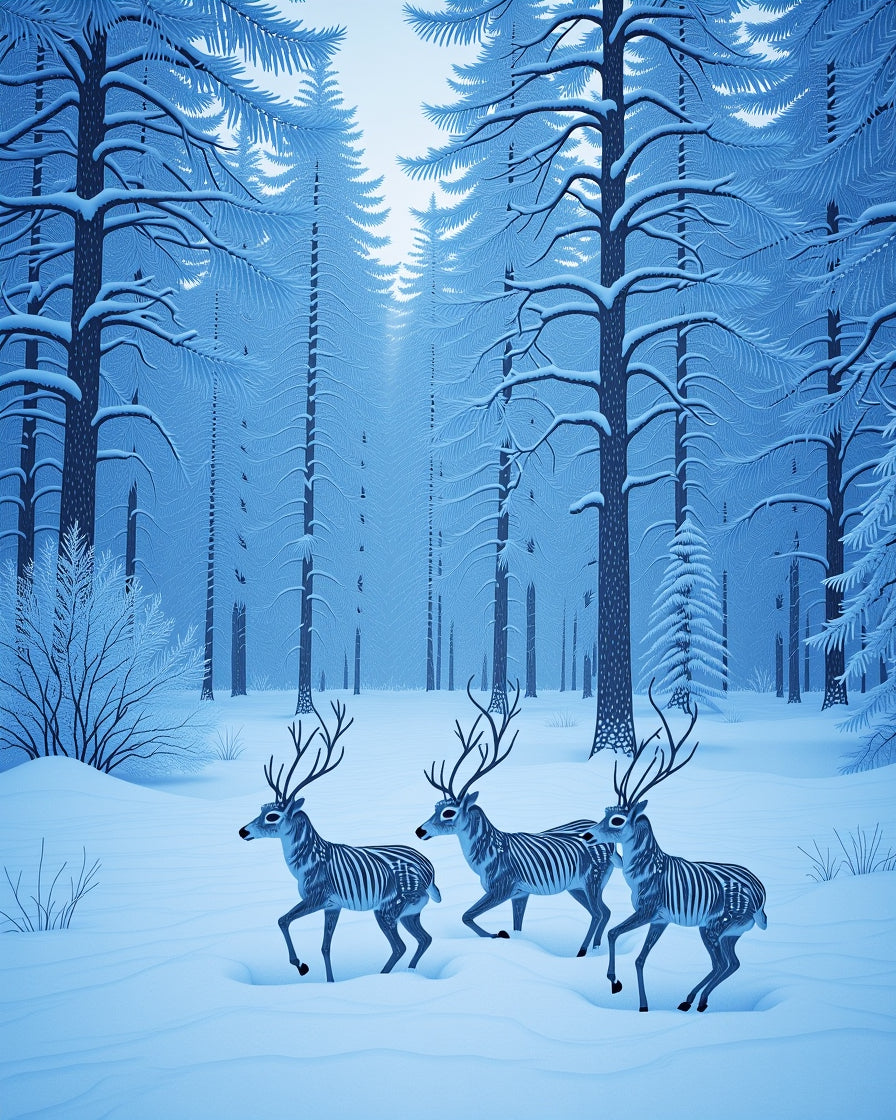 Winter Forest Herd Deer Rug