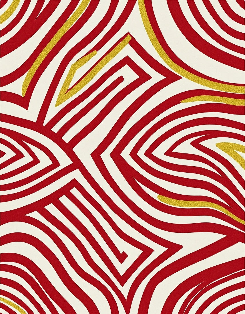 Bold Red Gold Abstract Swirl Rug