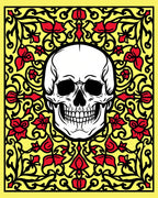 Yellow Floral Skull Art Rug