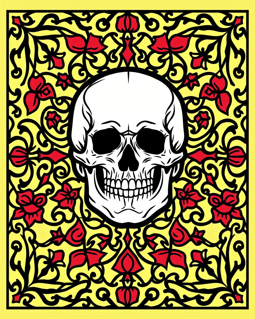 Yellow Floral Skull Art Rug