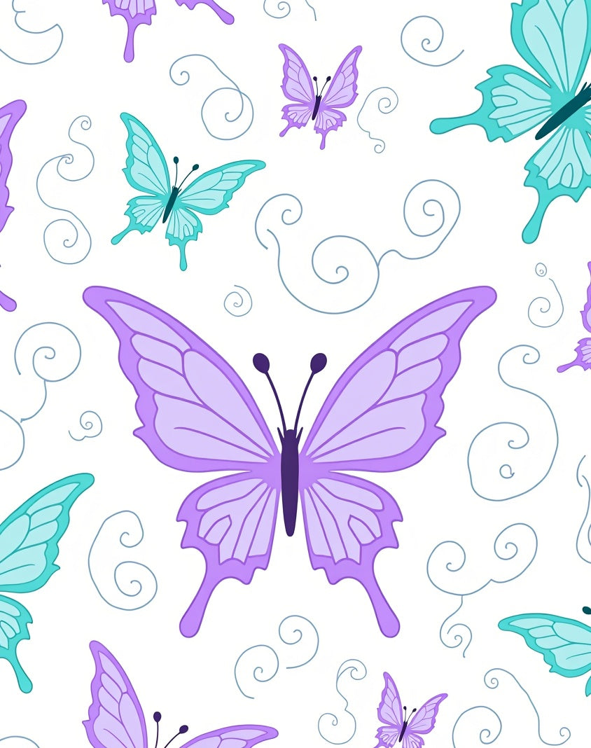 Pastel Lilac Teal Butterfly Swirls Rug