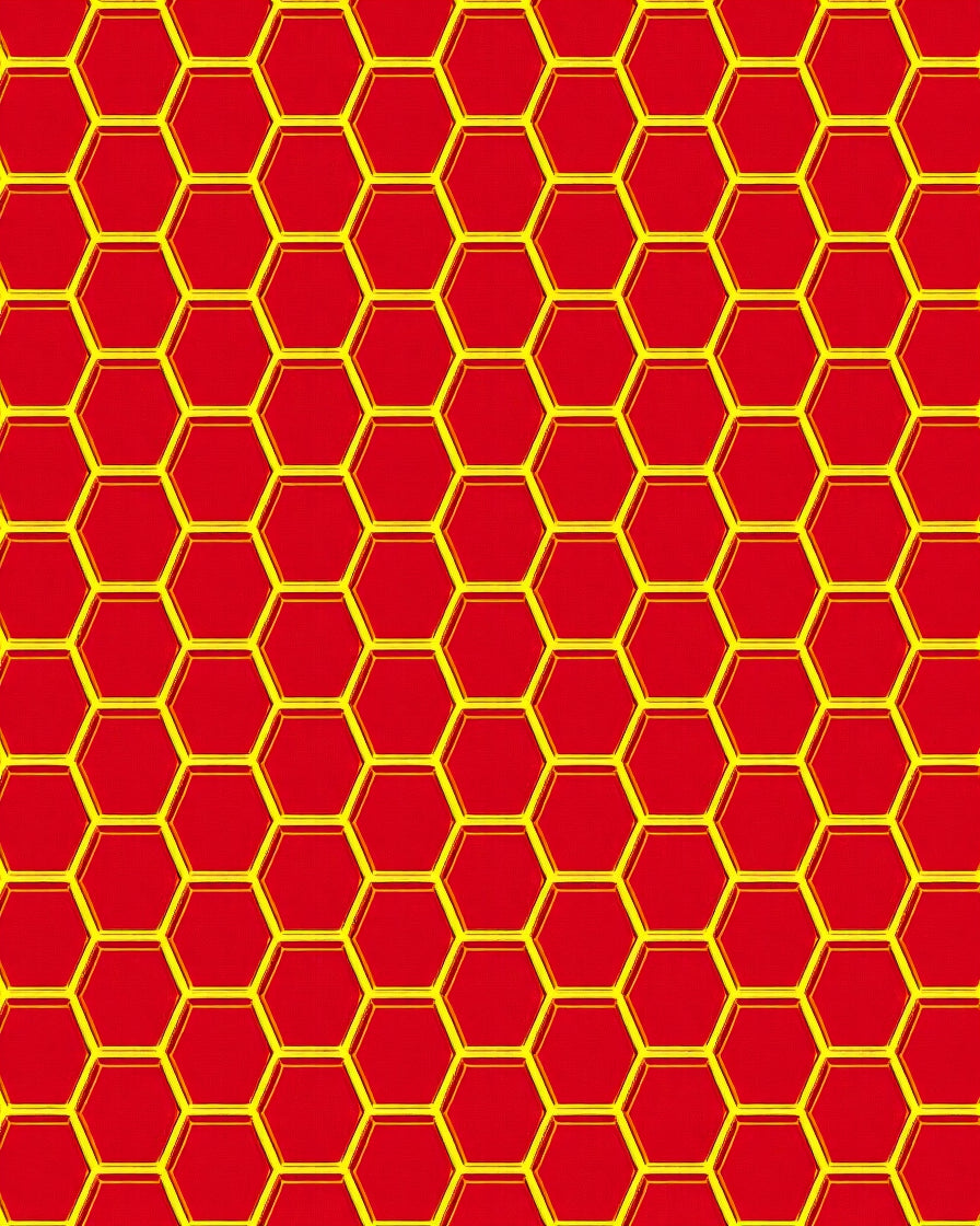 Bold Red Yellow Hexagon Grid Rug