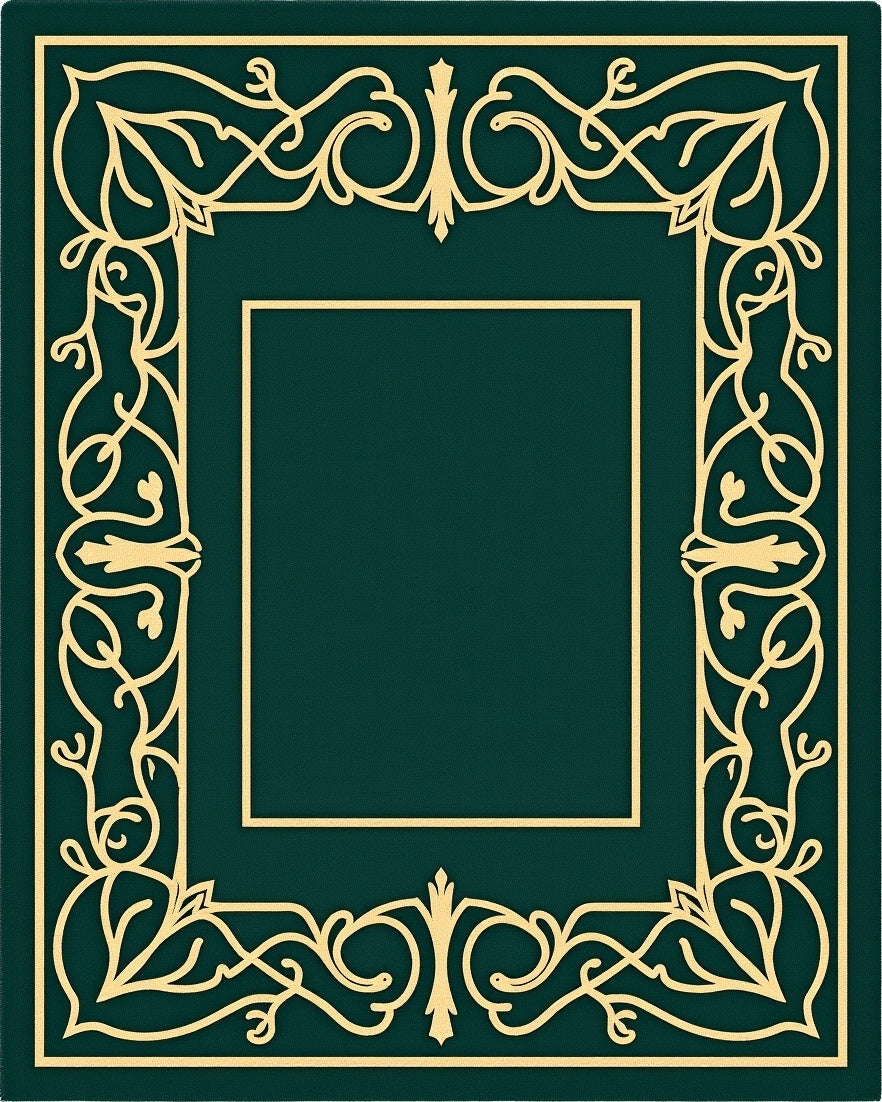 Emerald Gold Filigree Scroll Frame Rug
