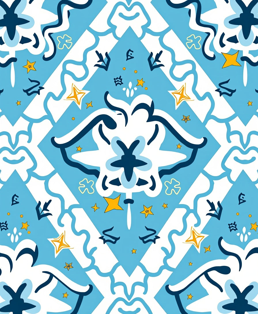 Azure Geometric Starburst Abstract Rug