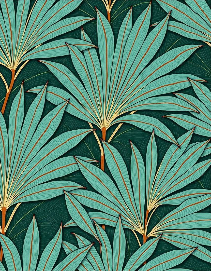 Teal Palm Frond Garden Harmony Rug