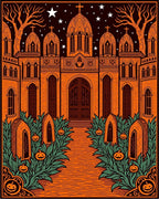 Spooky Orange Gothic Castle Pumpkins Rug