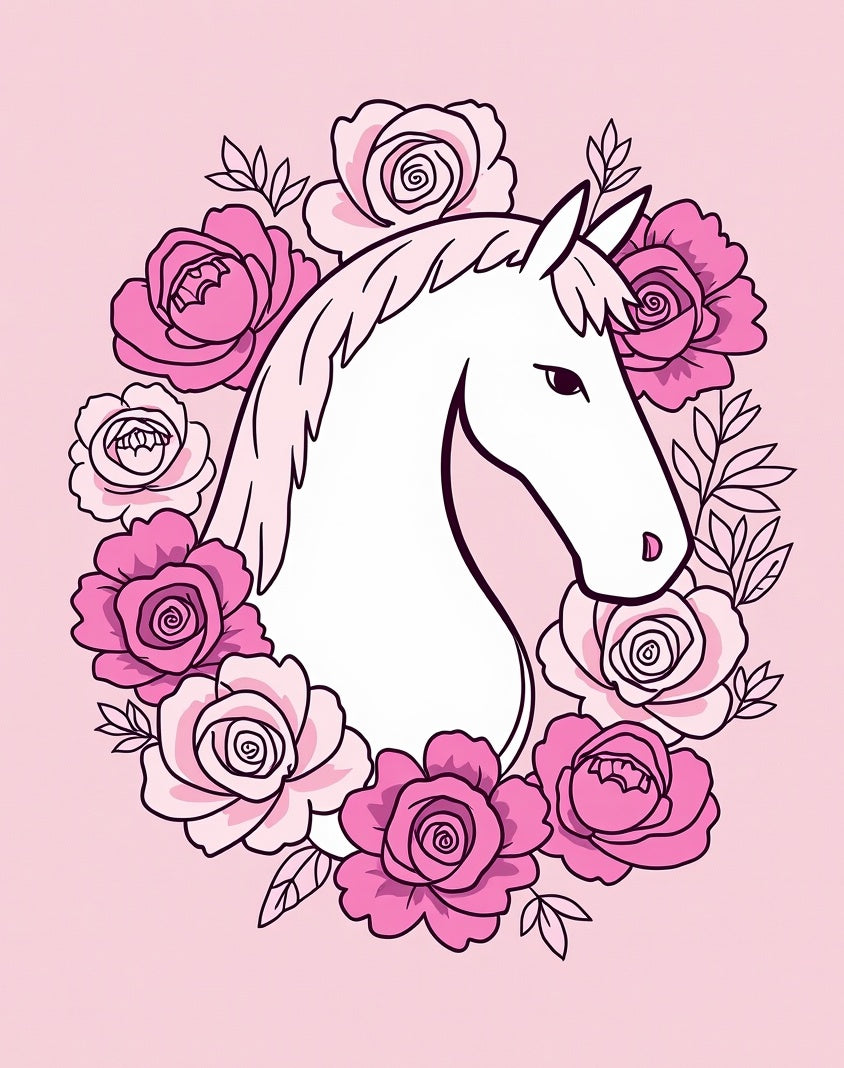 Pink Floral Horse Portrait Rug