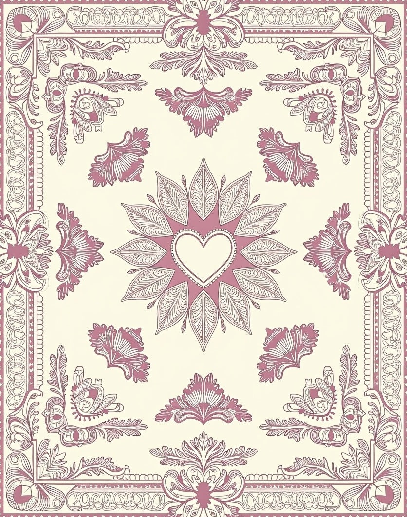 Pink Cream Heart Mandala Ornament Rug
