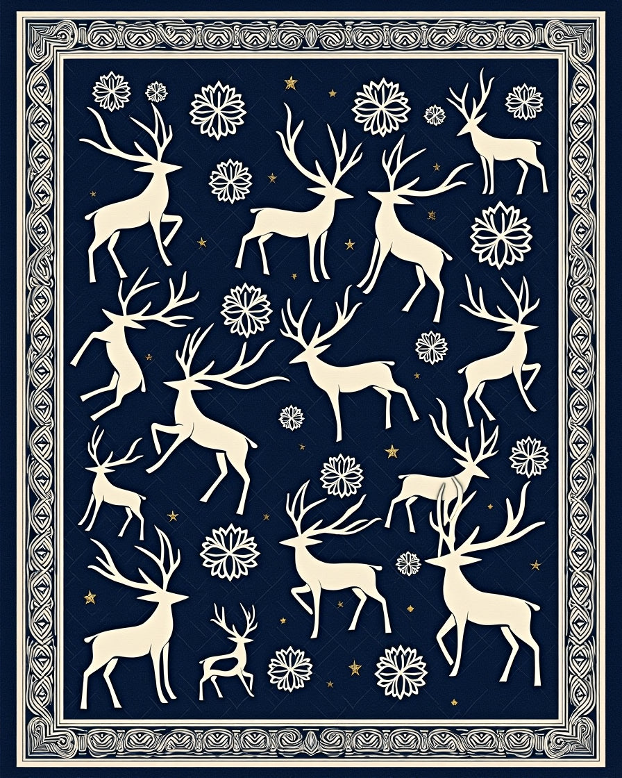 Midnight Navy Reindeer Snowflake Wonder Rug