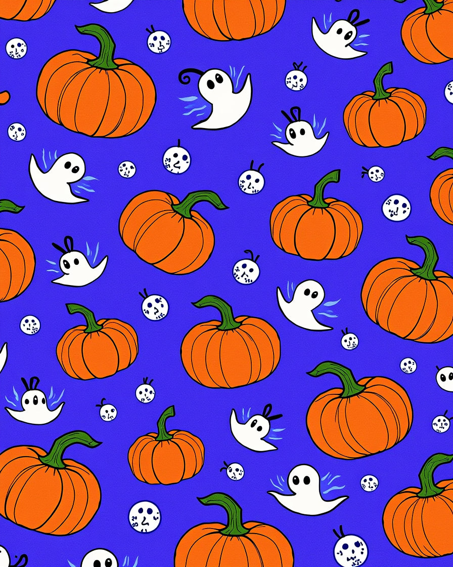 Spooky Orange Pumpkins Dancing Ghosts Rug