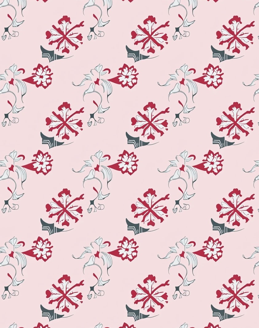 Crimson Floral Vine Repeating Arrangement Rug