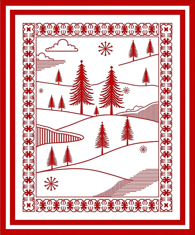 Crimson Winter Forest Landscape Rug