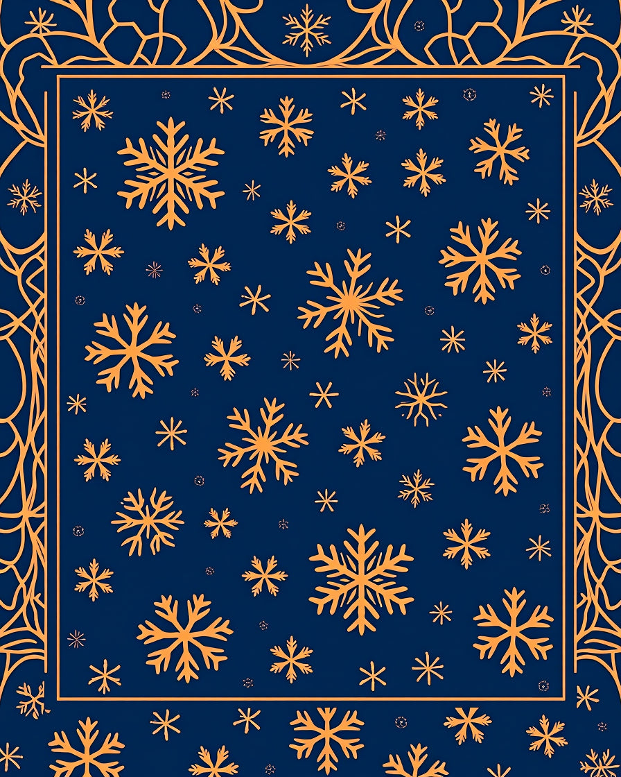 Orange Snowflakes Navy Blue Border Rug
