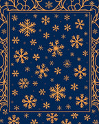 Orange Snowflakes Navy Blue Border Rug