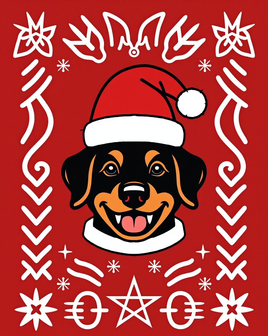 Festive Red Christmas Dog Artwork Rug