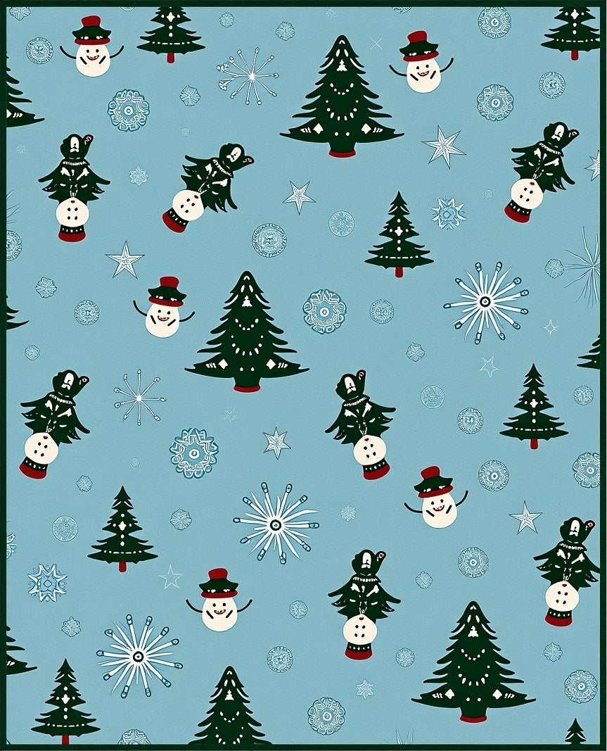 Festive Blue Snowman Tree Snowflake Rug