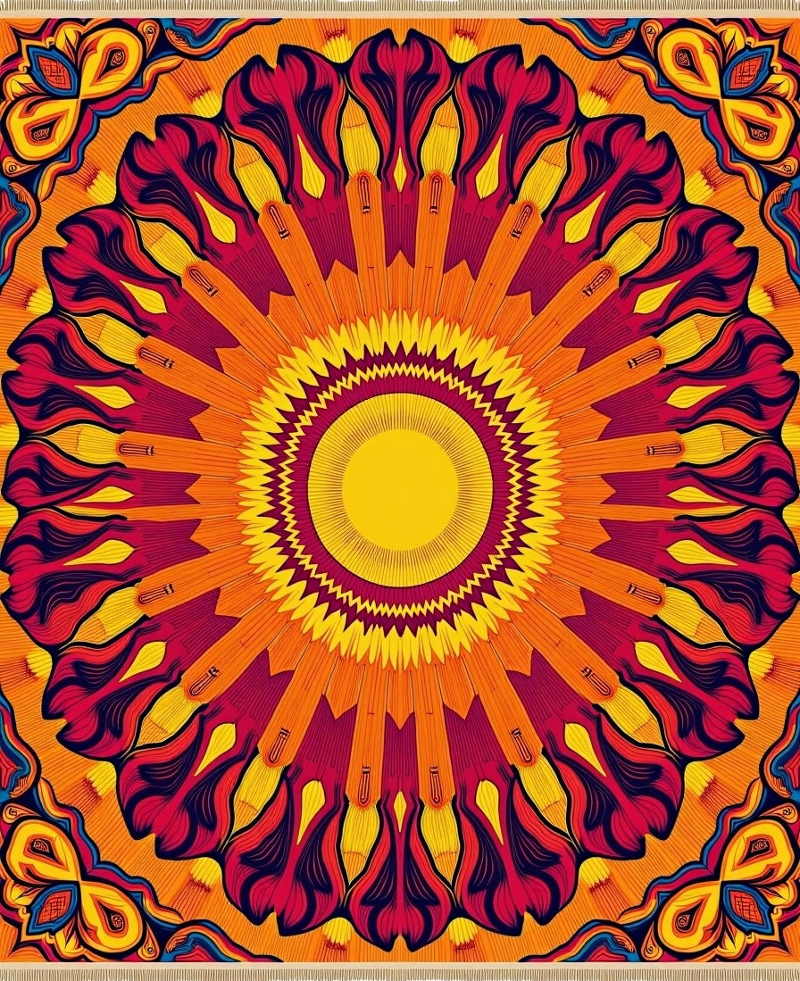 Vibrant Sunburst Mandala Rug