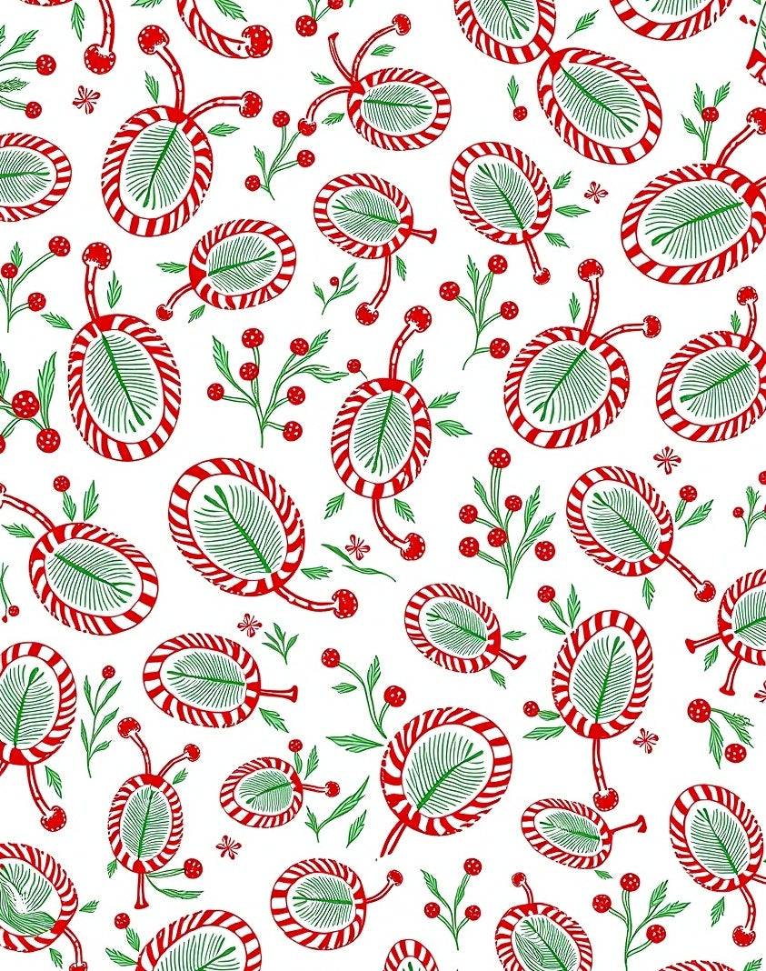 Whimsical Red Green Botanical Swirl Rug