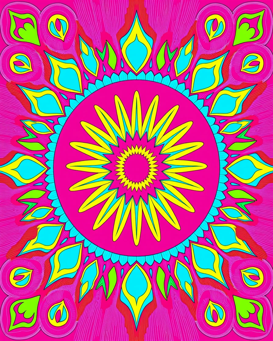 Vibrant Pink Yellow Floral Mandala Rug