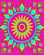 Vibrant Pink Yellow Floral Mandala Rug