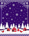Winter Village Red House Snowflake Scene Rug