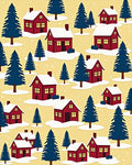 Cozy Red Houses Snowfall Forest Backdrop Rug