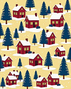 Cozy Red Houses Snowfall Forest Backdrop Rug