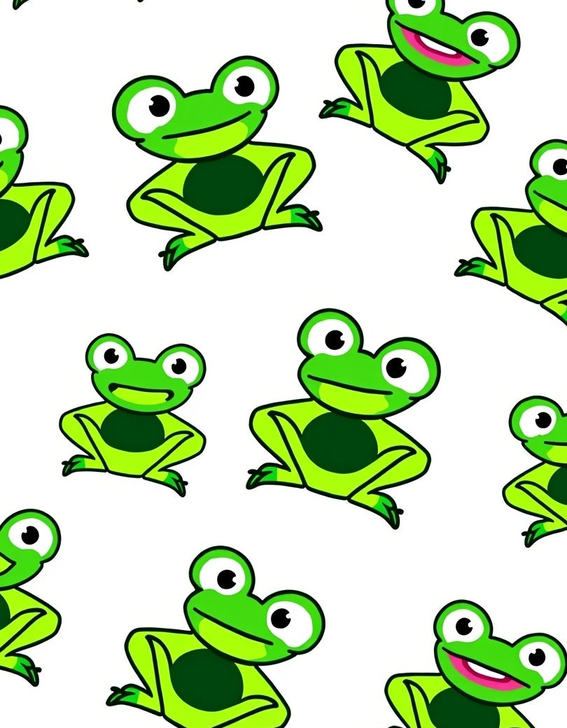 Playful Green Cartoon Frogs Repeating Rug