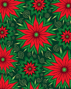 Vibrant Red Green Floral Swirl Rug