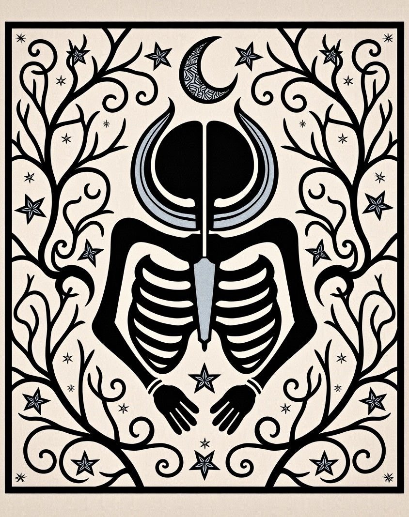 Black Skeleton Crescent Moon Stars Rug